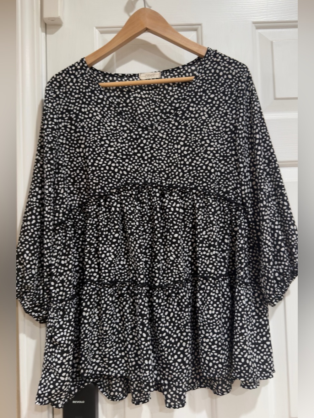 ODDY Black and White Polka Dot Tiered Tunic